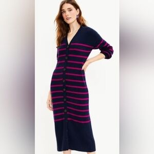 NWT The Loft Navy and Pink Striped Cardigan Dress